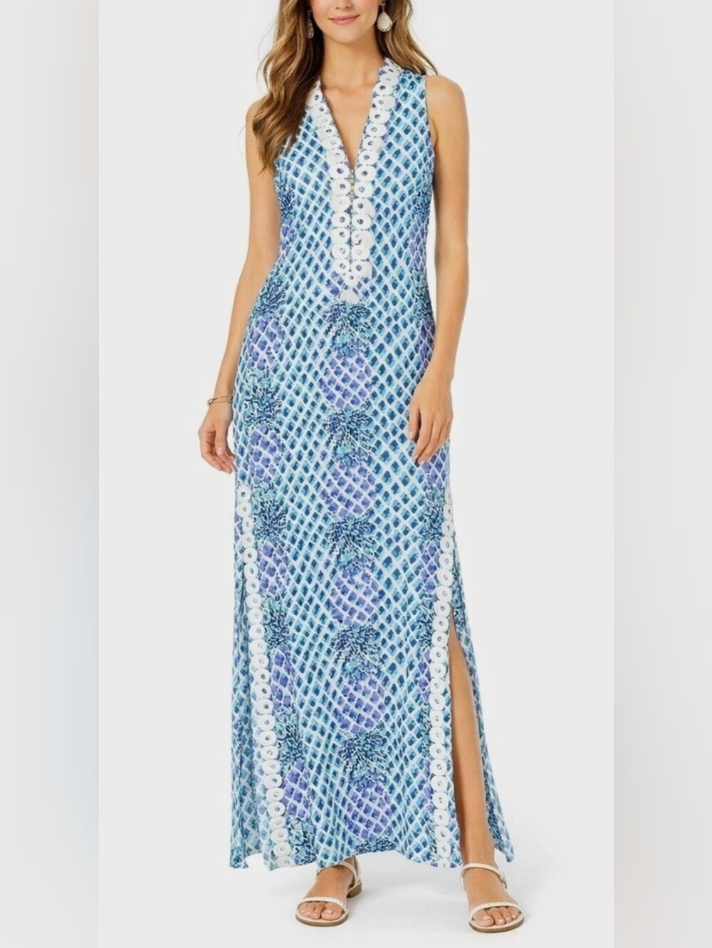 Lilly Pulitzer Jane Resort White Pineapple Toe In Engineered Maxi Dress